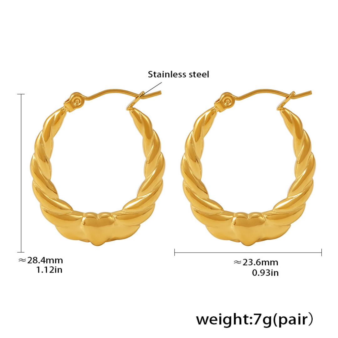 18K Gold Plated Spiral Heart Hoop Anti Tarnish Earring