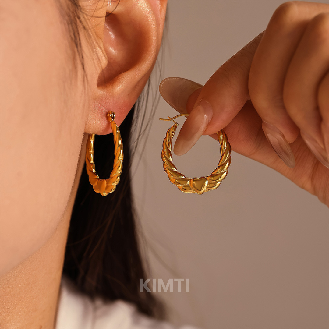 18K Gold Plated Spiral Heart Hoop Anti Tarnish Earring