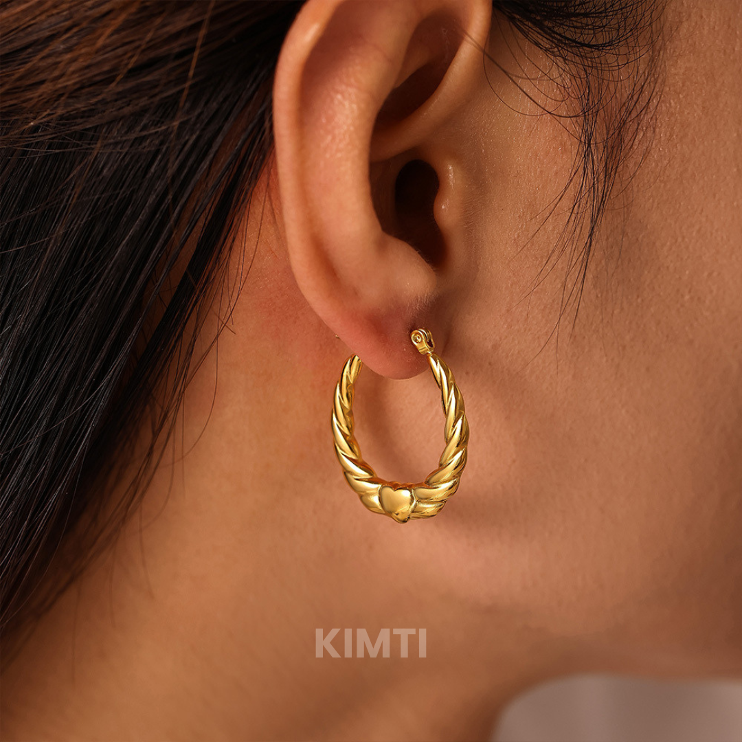 18K Gold Plated Spiral Heart Hoop Anti Tarnish Earring