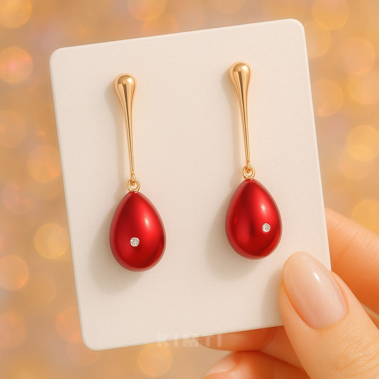 Minimalist Red Stone Drop Earrings
