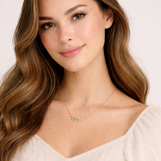 18k Gold Olive Leaf Design Charm Necklace