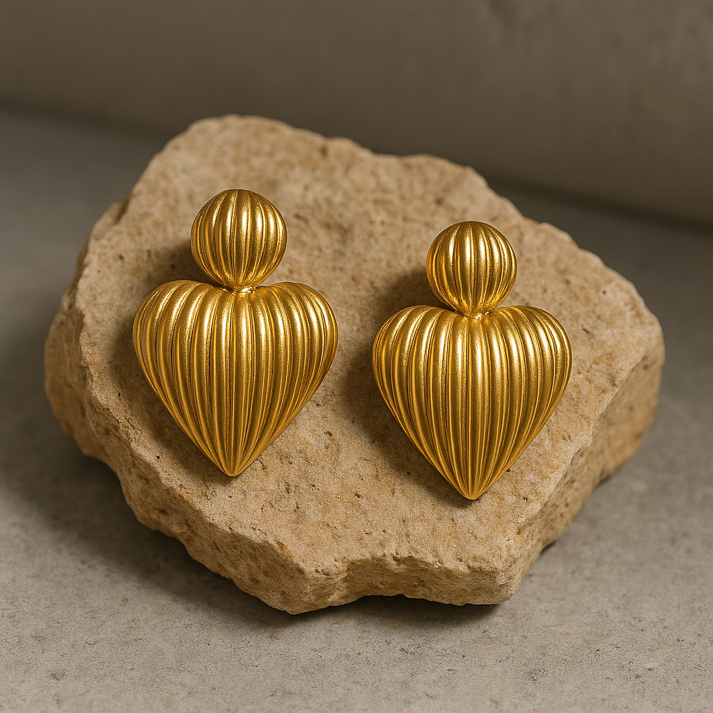 18k Gold plated Golden Ripple Hearts earrring