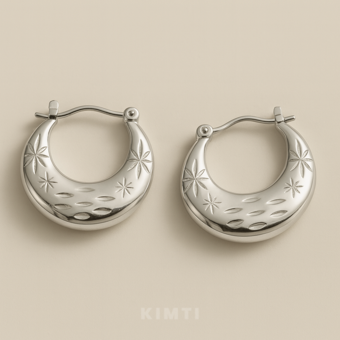 Anti-Tarnish Star Embossed Hoop Earrings