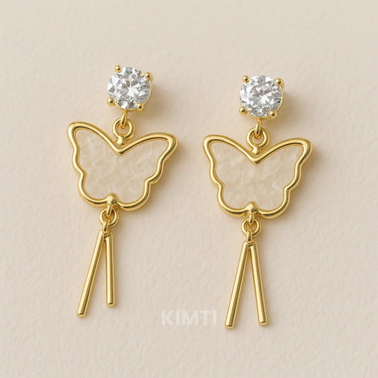 White Butterfly Dangler Drop Earring