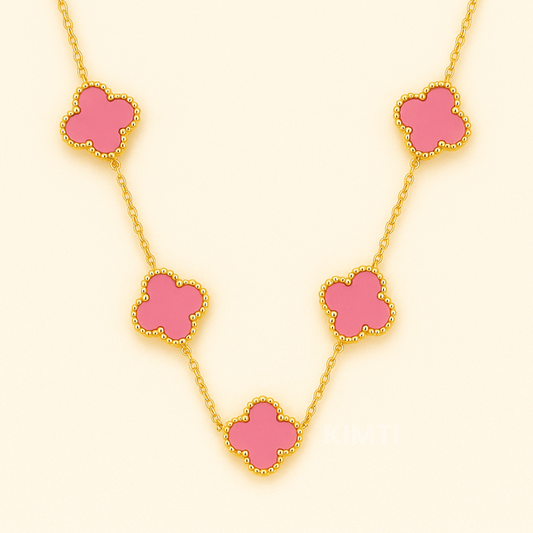18K Gold Plated Pink Dreamy Clover Anti Tarnish Necklace