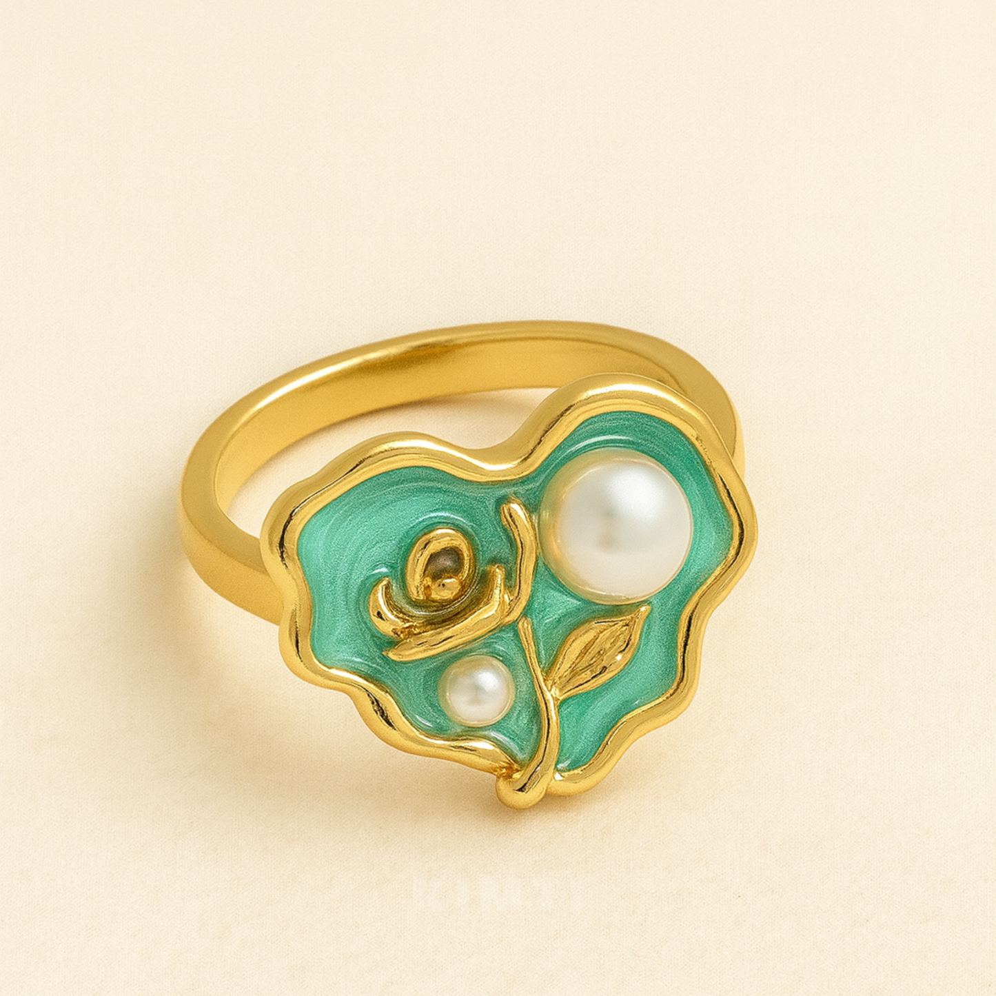 18K Gold Plated Teal Garden Flower Multi-Pearl Ring