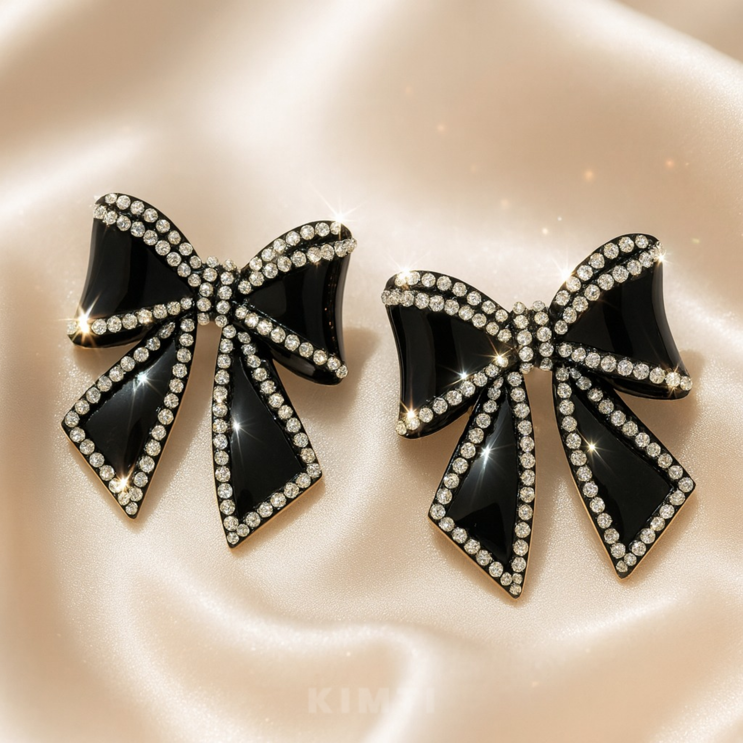 Black Ribbon Crystal Shine Earrings