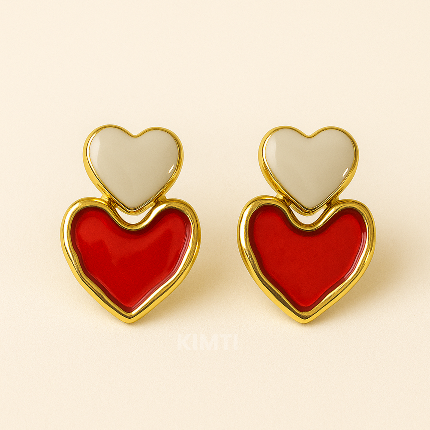 Playful Romance – Red & Ivory Heart Earrings