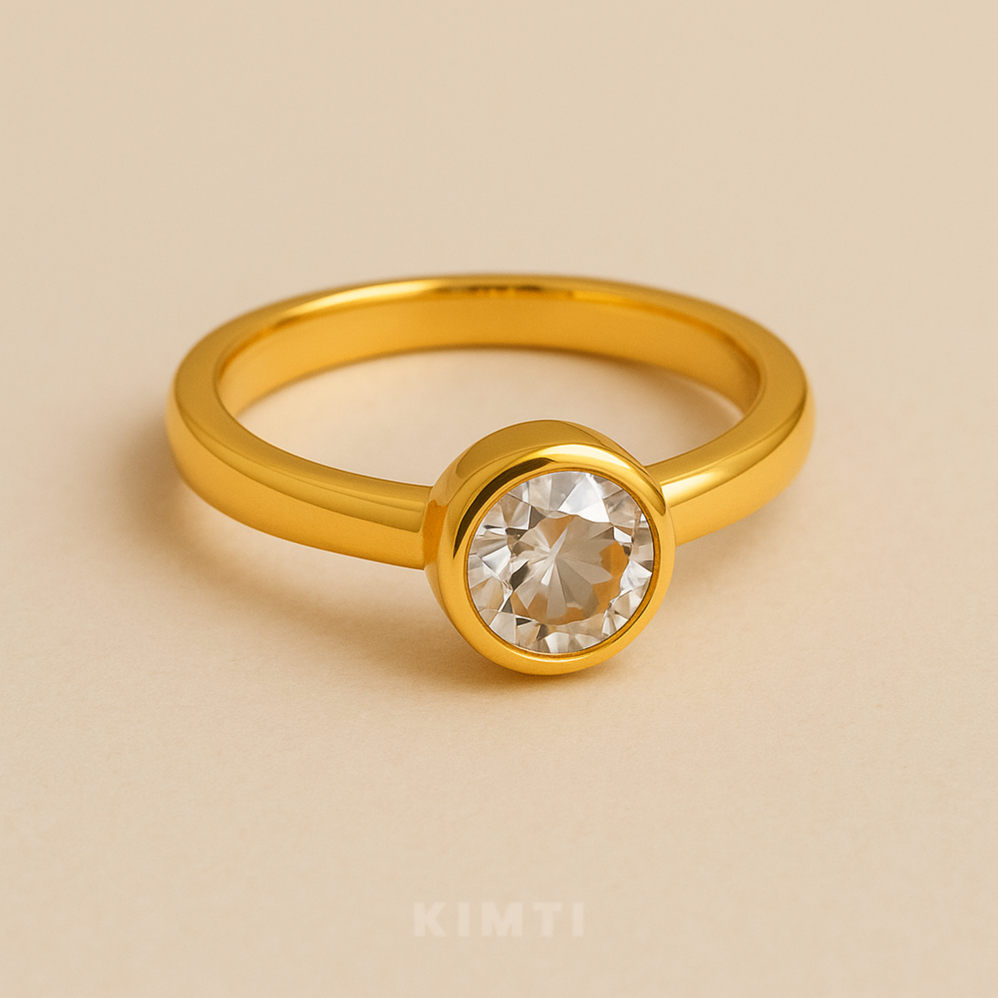 18K Gold Plated Modern Circle Stone Ring