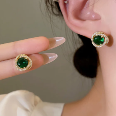 Green Emerald Stud Earring