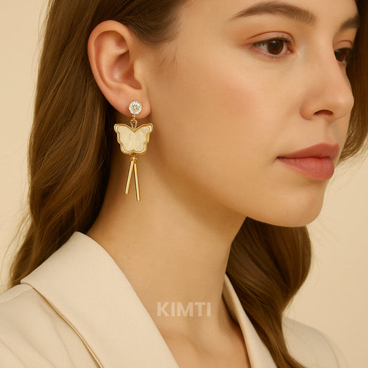 White Butterfly Dangler Drop Earring