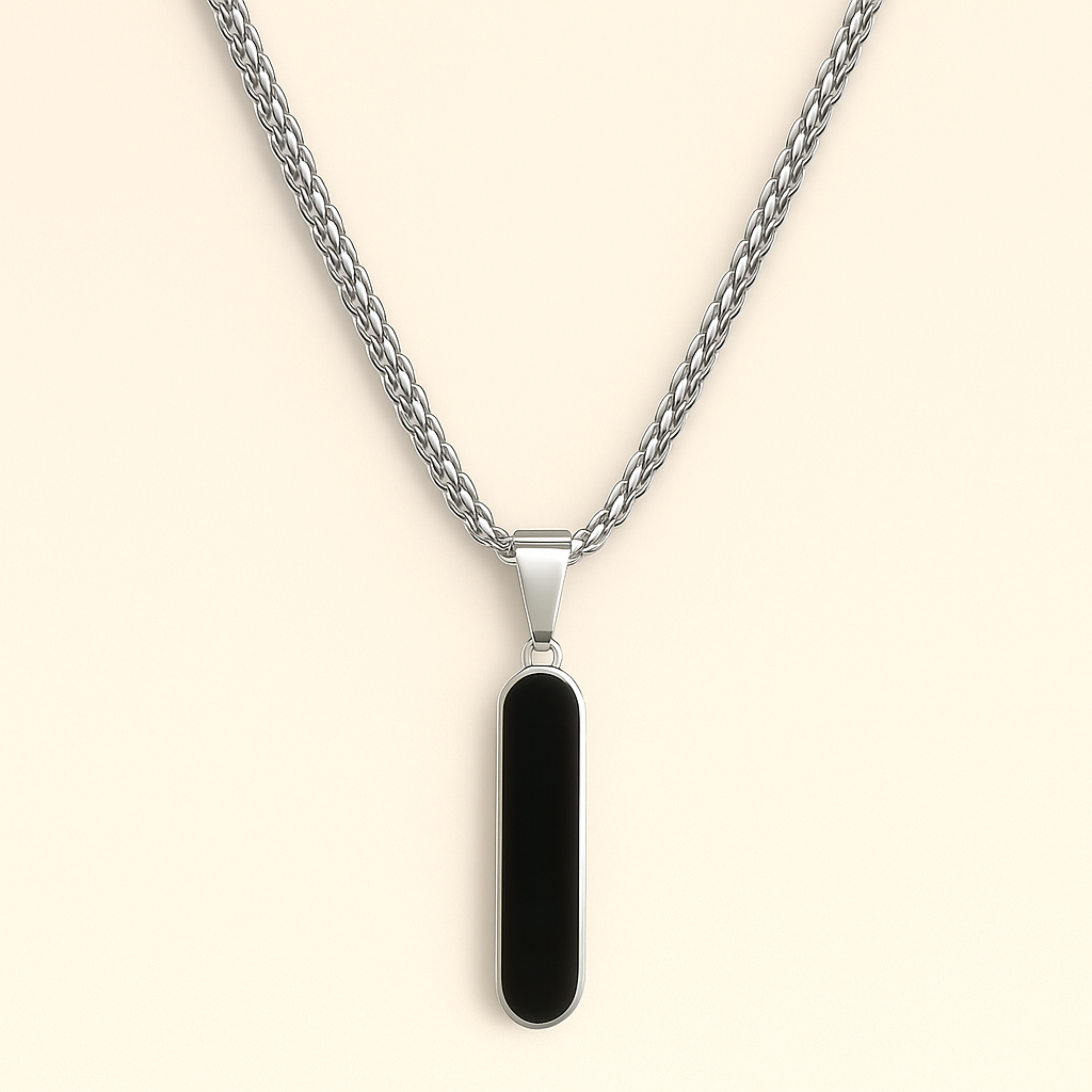 Black Bar Pendant Stainless Steel Necklace