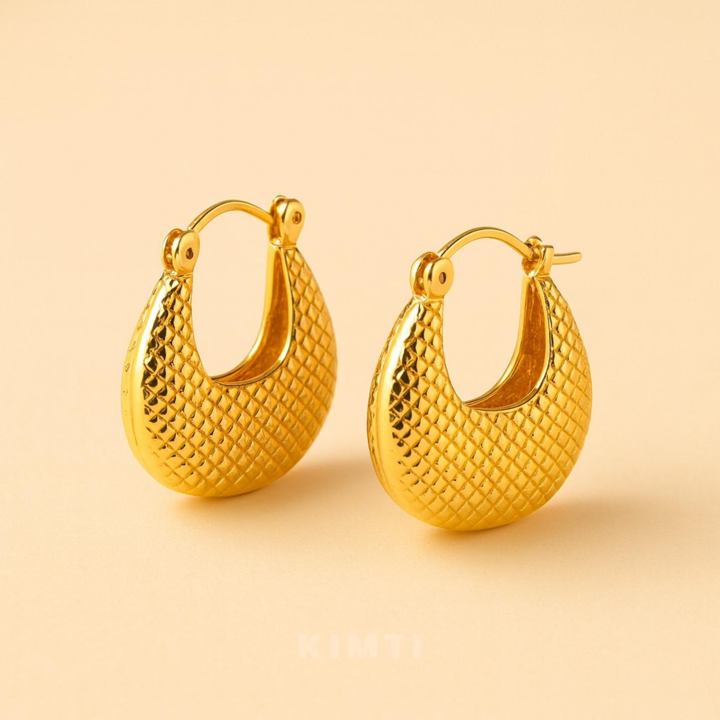 18K Gold Plated Mesh Pattern Hoops
