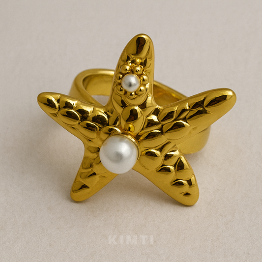 18K Gold Plated Pearl Starfish Statement Ring