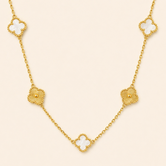 18K Gold Plated White Gold Clover Charm Necklace
