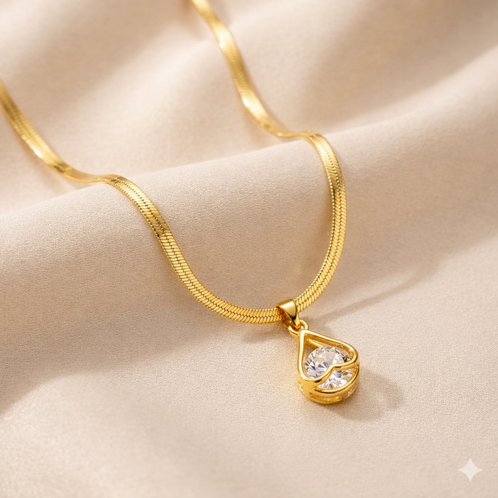 18k Gold Plated Aura Crystal Drop Pendant Necklace