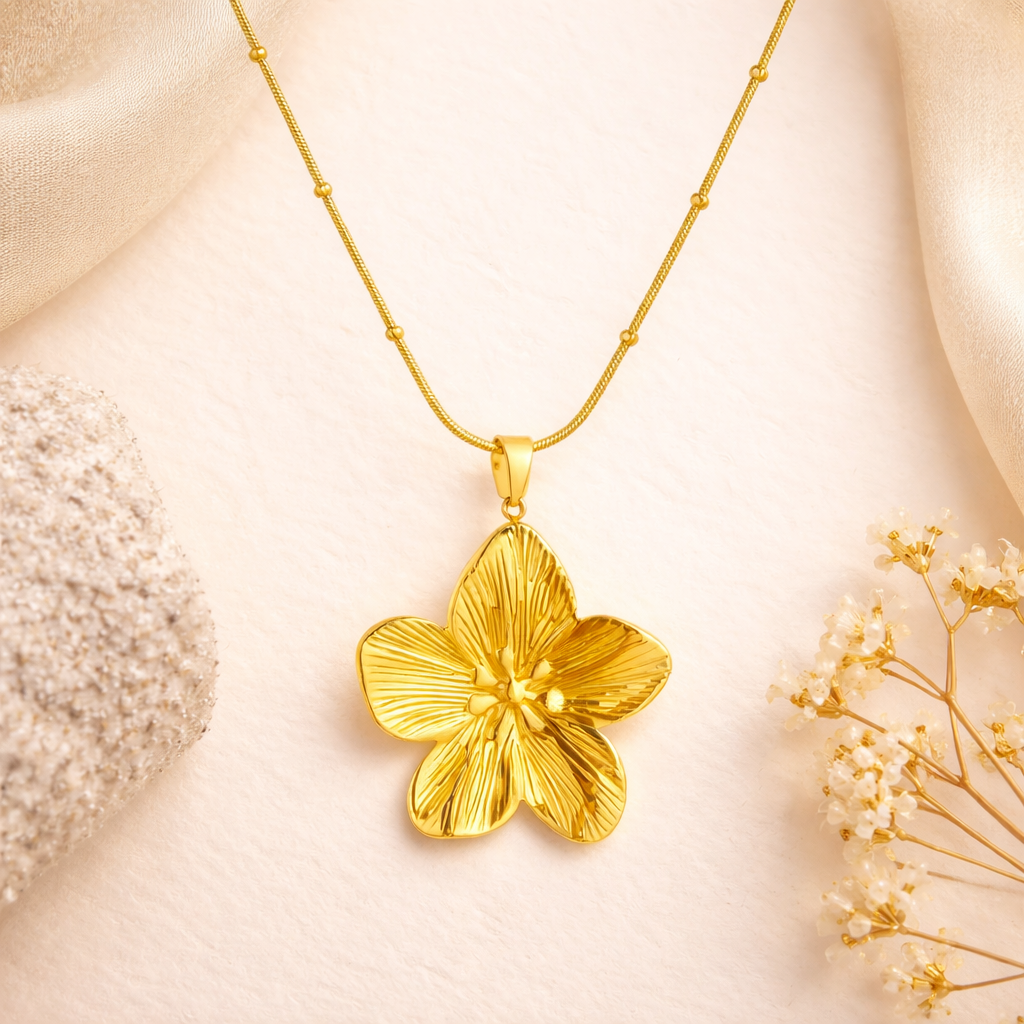 18k Gold Plated Steel Big Flower Pendant Necklace