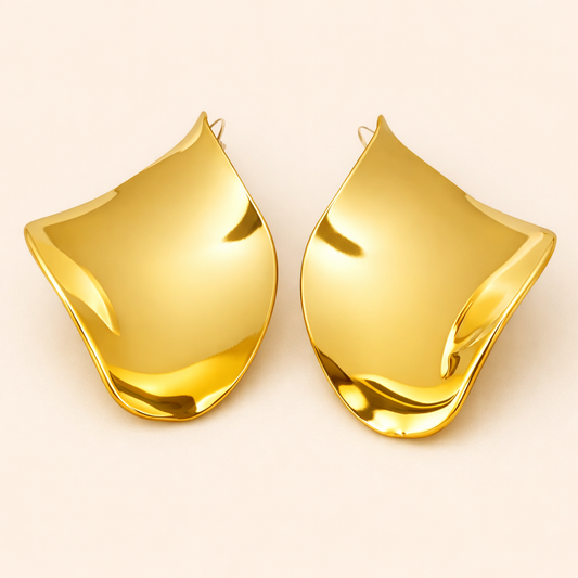 18K Gold Plated Golden Melt Wave Statement Earrings