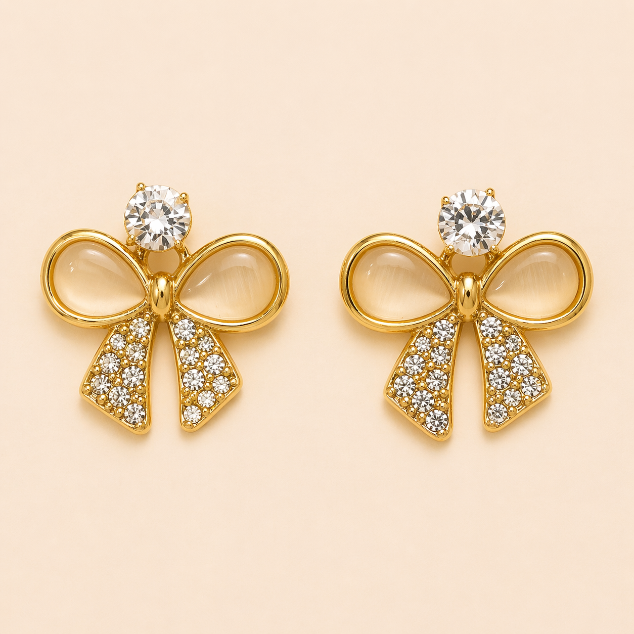 Opal Glow Bow Studs Earring