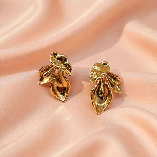 18K Gold Plated Elegant Flora Leaf Drop Earrings