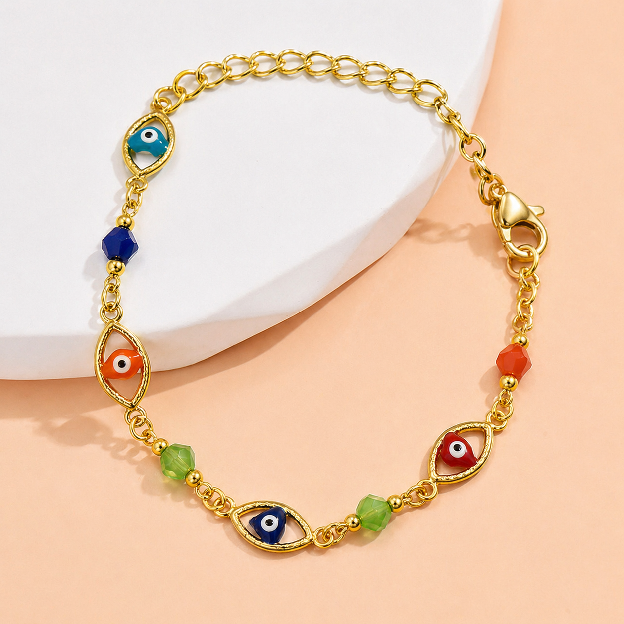 18K Gold Plated Multicolor Evil Eye Charm Bracelet