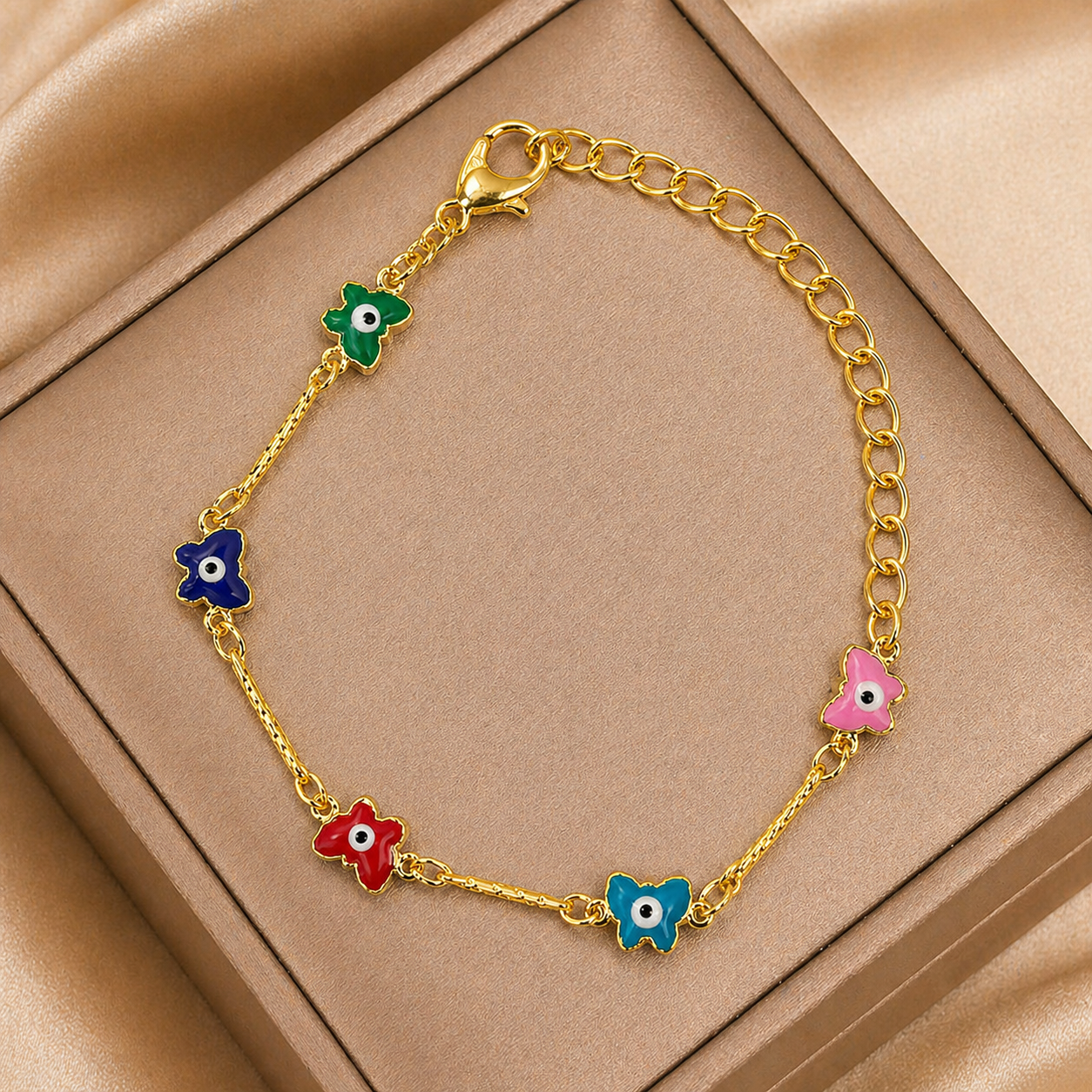 18K Gold Plated Vibrant Butterfly Charm Gold Bracelet