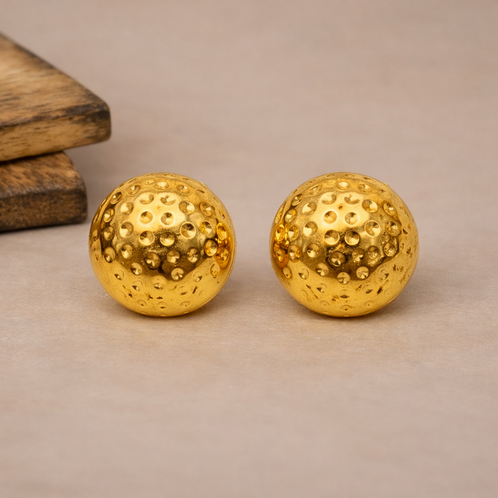 18K Gold Plated Celestia Dimpled Gold Stud Earrings