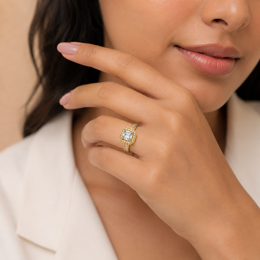 Square Gold Plated Sterling Silver Zircon Wedding Ring