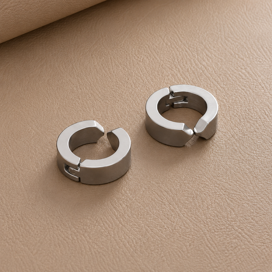 Men - Silver Classic Chunky Huggie Hoop Earrings