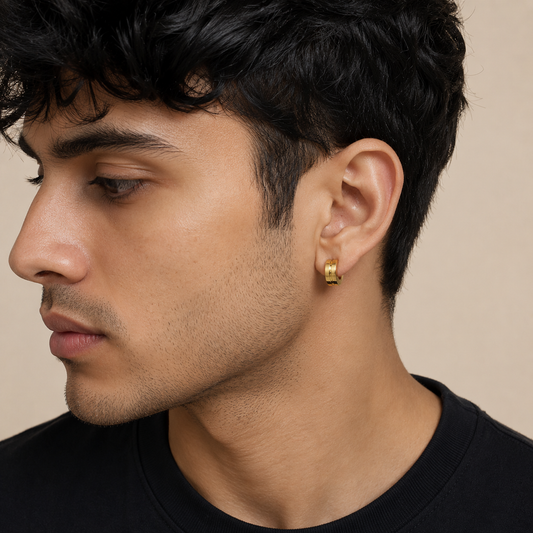Men - 18K Gold-Plated Double Groove Huggie Hoop Earrings
