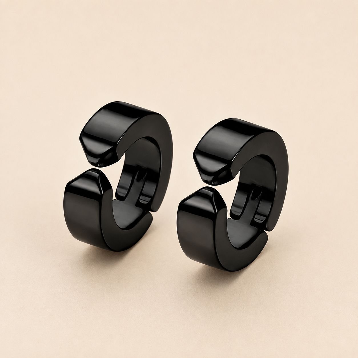 Men - Black Edge Chunky Huggie Hoop Earrings