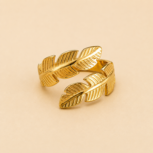 18K Gold-Plated Tropical Leaf Adjustable Ring