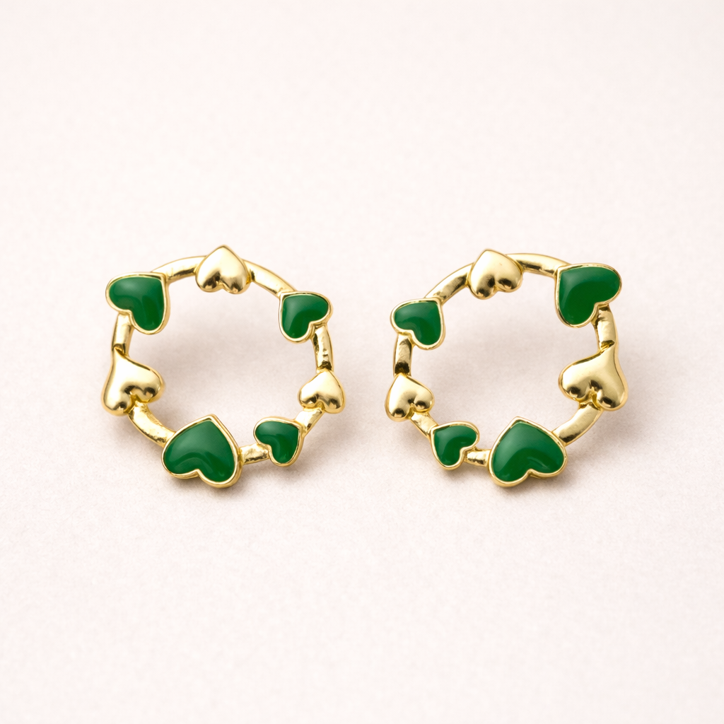 Green Heart Huggy Hoops Earring