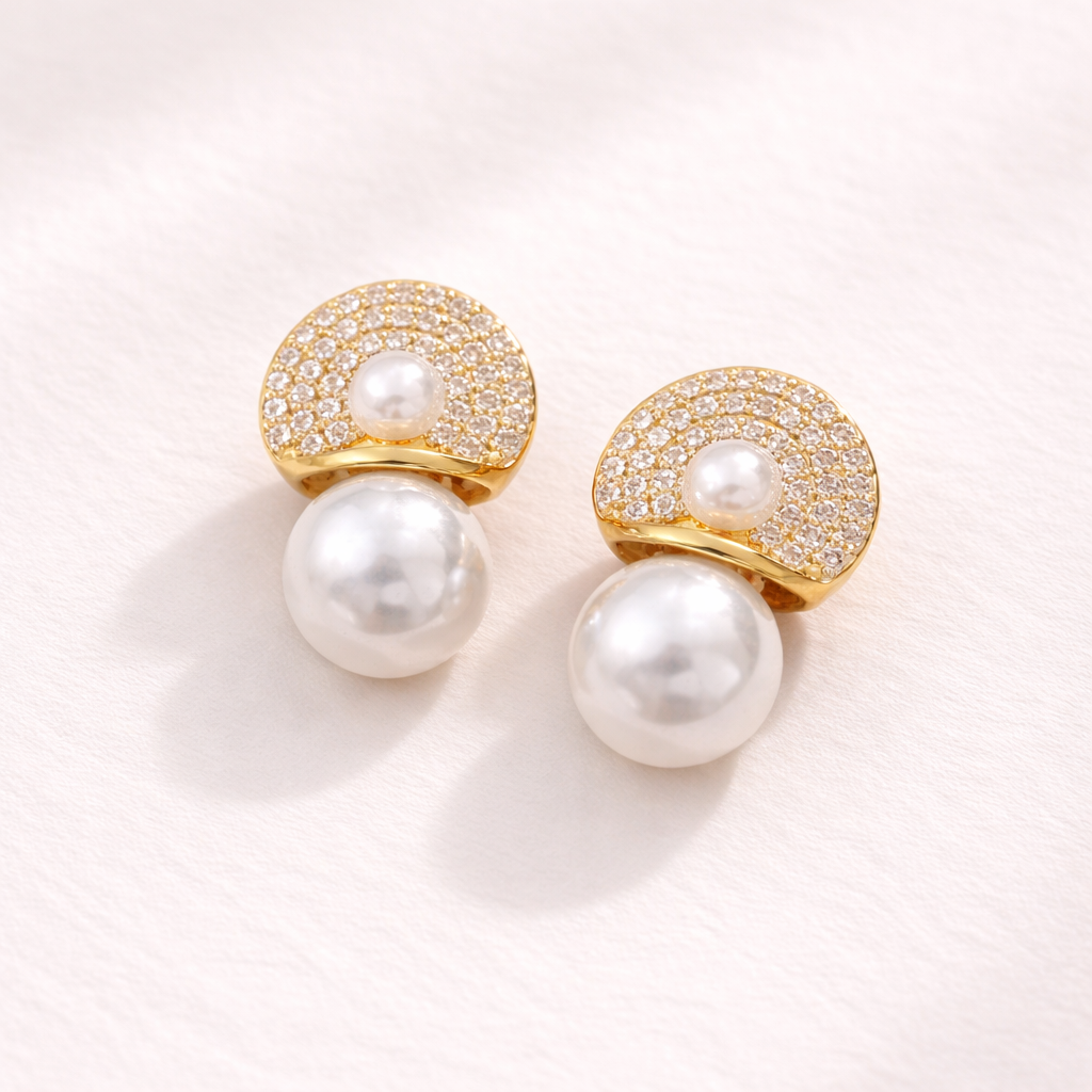 Golden Stone Korean Pearl Earrings