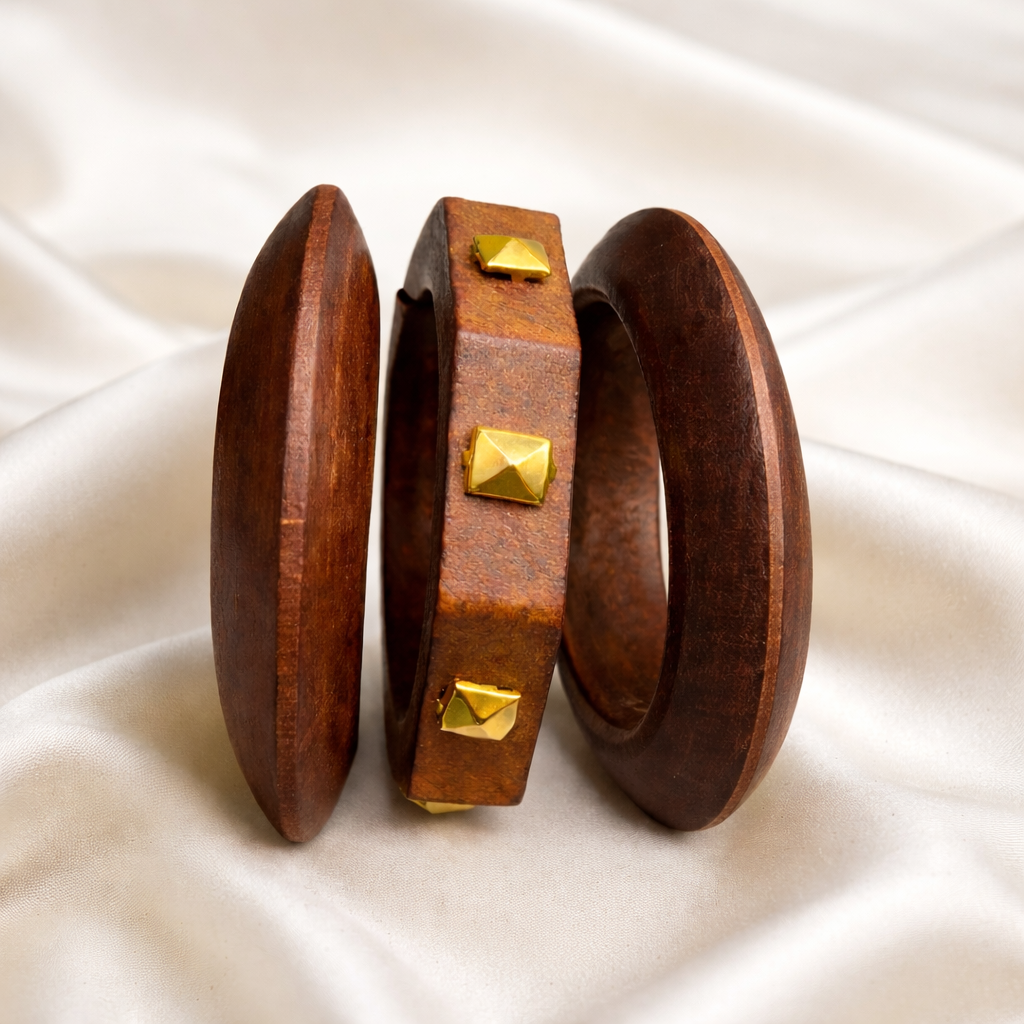 Fancy Aurawood Trio Golden Bark Bangles