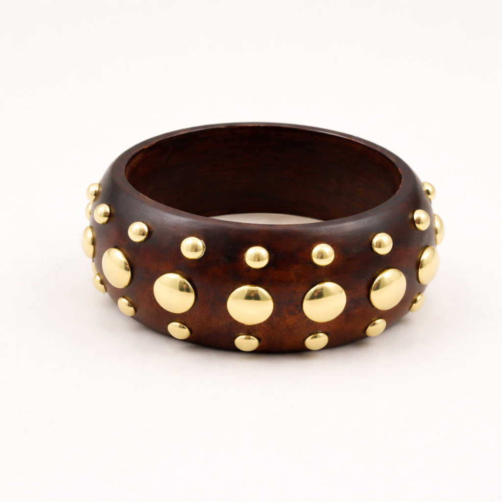Handcrafted Sheesham Brass Inlay, Satin Polish Wood Bangle
