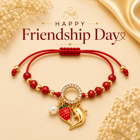 Strawberry Dolphin & Pearl Charms Bracelet