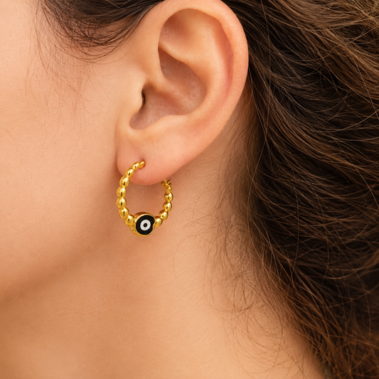 Golden Evil Eye Hoop Earrings