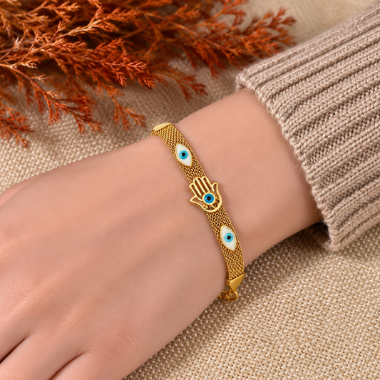 18K Gold Plated Hamsa Guardian Evil Eye Bracelet