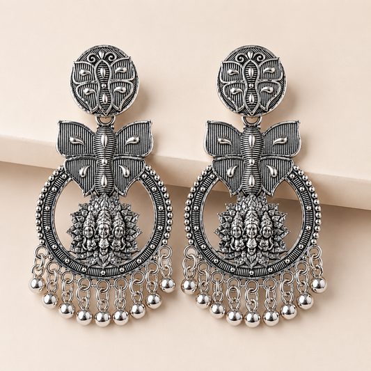 Maharani Devi Oxidised Chandbali Earrings