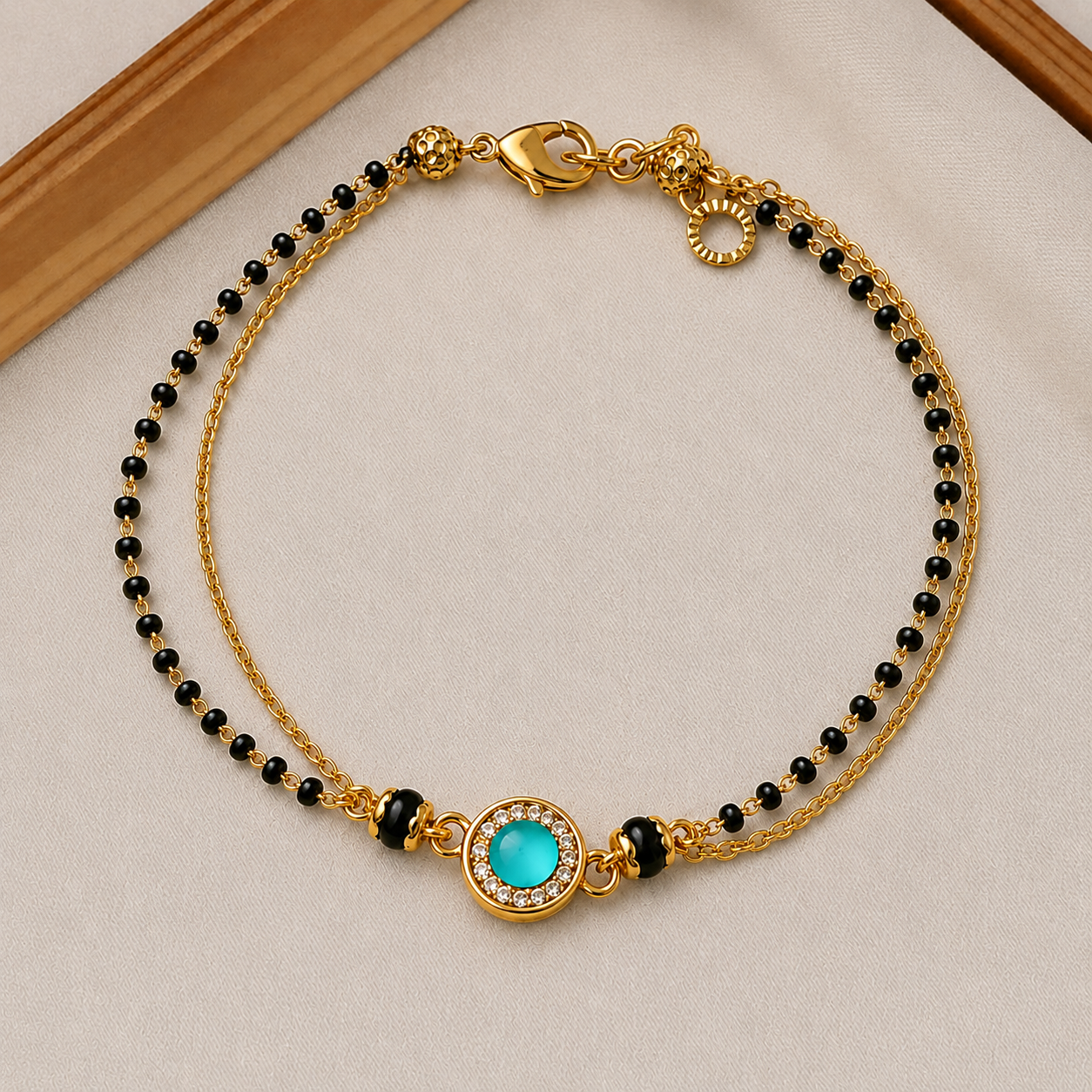 Aqua Black Bead Bracelet Mangalsutra