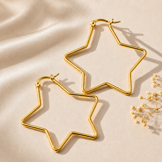 18K Gold Plated Star Hoop Earrings