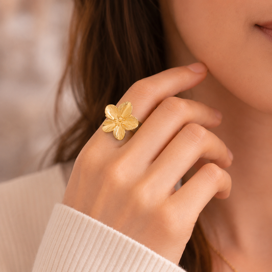 18k Gold Plated Exaggerated Heavy Flower Ring