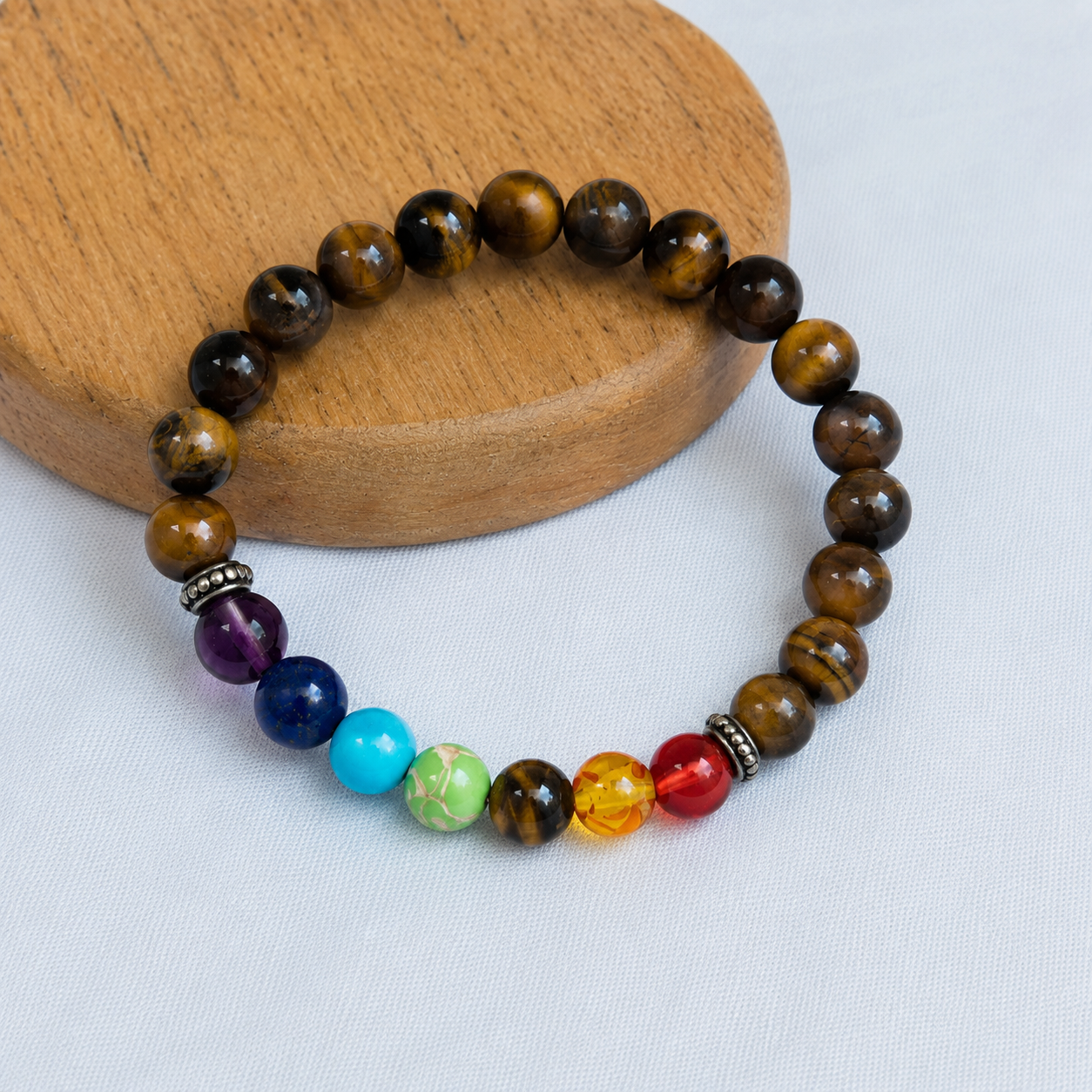 Seven Chakra Energy Stone Bead & Natural Tiger Eye Bracelet