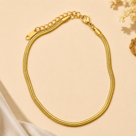 Men - 18K Gold Plated Classic Gold Flat Chain Bracelet
