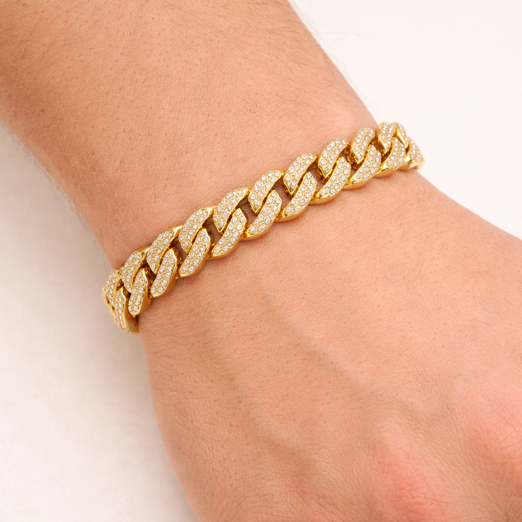 Men - 18K Gold Plated King Cuban Crystal Bracelet