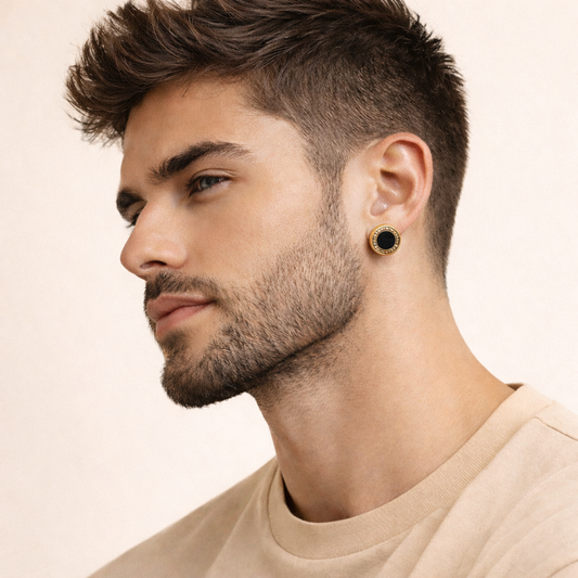 Men - Gold Obsidian Charm Earring