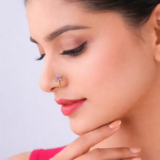 Pink Crystal Flower Nose Pin