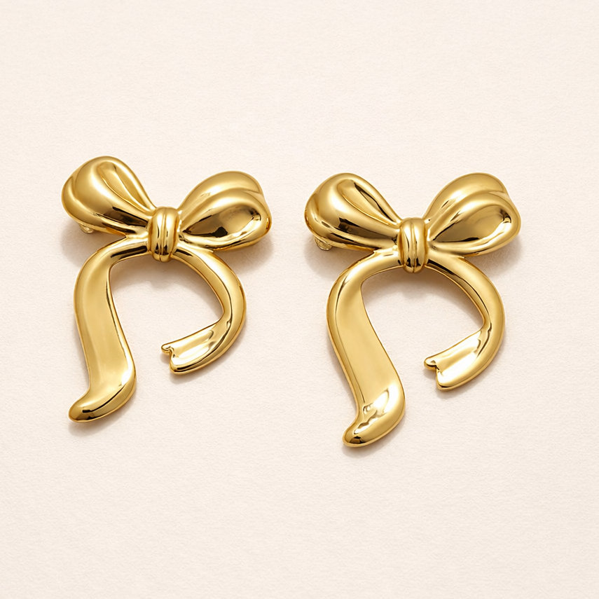 18K Gold Plated Golden Ribbon Charm Earrings