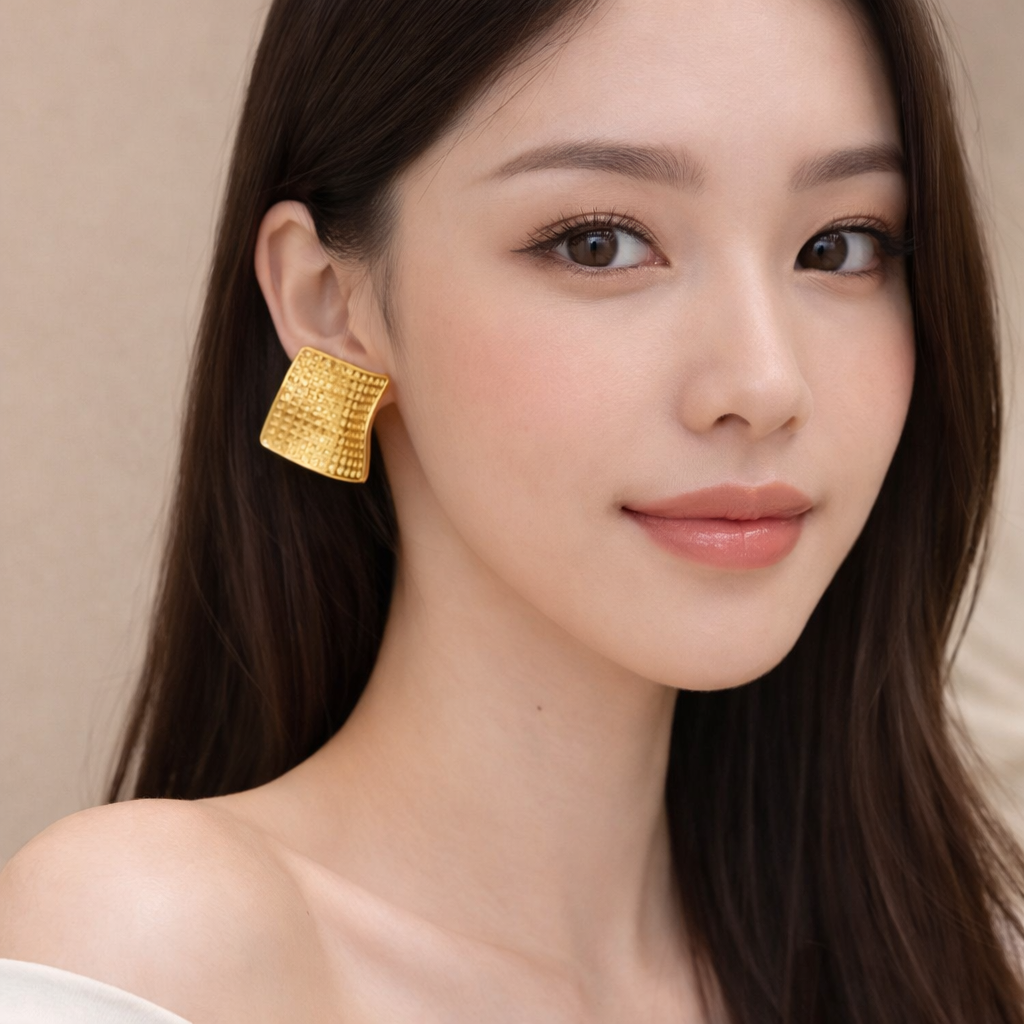 18K Gold Plated Square Studs Earrings